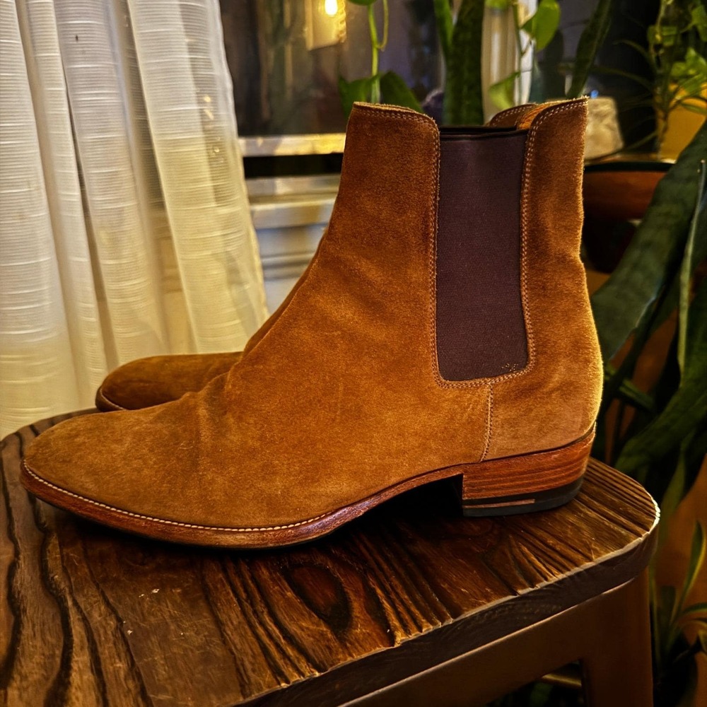 Saint Laurent Paris Wyatt Suede Chelsea Boots Brown Mens Size 42